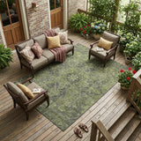 8' X 10' Moss Green and Gray Oriental Washable Non Skid Indoor Outdoor Area Rug