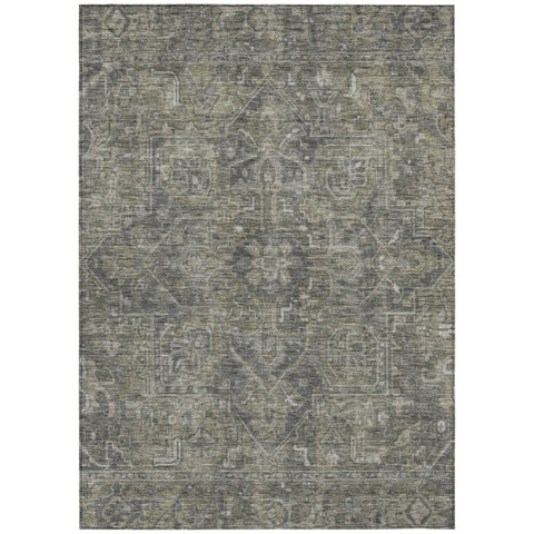 5' X 8' Brown and Black Oriental Washable Non Skid Indoor Outdoor Area Rug
