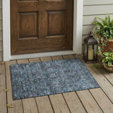 2' X 3' Navy and Black Oriental Washable Non Skid Indoor Outdoor Area Rug