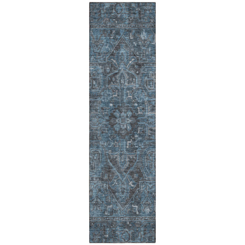 8' Black Oriental Washable Indoor Outdoor Runner Rug