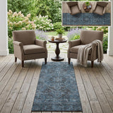 8' Black Oriental Washable Indoor Outdoor Runner Rug
