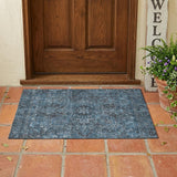 3' X 5' Navy and Black Oriental Washable Non Skid Indoor Outdoor Area Rug