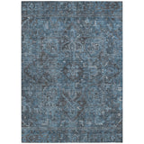 3' X 5' Navy and Black Oriental Washable Non Skid Indoor Outdoor Area Rug