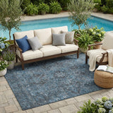 5' X 8' Navy and Black Oriental Washable Non Skid Indoor Outdoor Area Rug