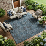 8' X 10' Navy and Black Oriental Washable Non Skid Indoor Outdoor Area Rug