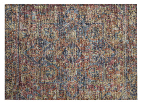 2' X 3' Red Orange and Blue Oriental Washable Non Skid Indoor Outdoor Area Rug