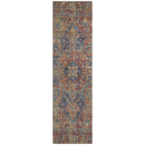 8' Runner Red Orange and Blue Oriental Washable Non Skid Indoor Outdoor Runner Rug