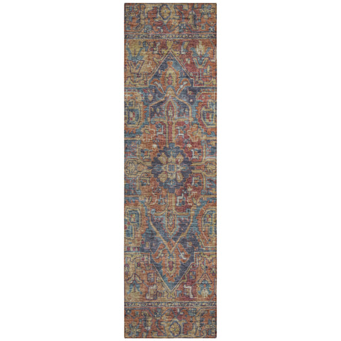 8' Runner Red Orange and Blue Oriental Washable Non Skid Indoor Outdoor Runner Rug