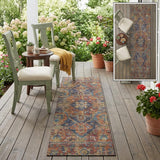 8' Runner Red Orange and Blue Oriental Washable Non Skid Indoor Outdoor Runner Rug