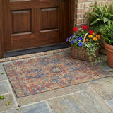 3' X 5' Red Orange And Blue Oriental Washable Indoor Outdoor Area Rug