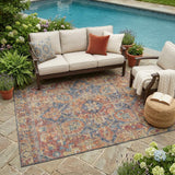 5' X 8' Red Orange and Blue Oriental Washable Non Skid Indoor Outdoor Area Rug