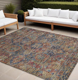 8' X 10' Red Orange And Blue Oriental Washable Indoor Outdoor Area Rug