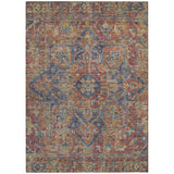 8' X 10' Red Orange And Blue Oriental Washable Indoor Outdoor Area Rug