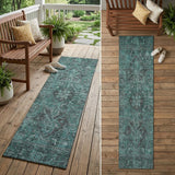 8' Runner Turquoise Oriental Washable Non Skid Indoor Outdoor Runner Rug