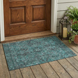 3' X 5' Turquoise Oriental Washable Non Skid Indoor Outdoor Area Rug