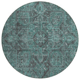 8' Round Turquoise Round Oriental Washable Non Skid Indoor Outdoor Area Rug