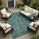 8' X 10' Turquoise Oriental Washable Non Skid Indoor Outdoor Area Rug