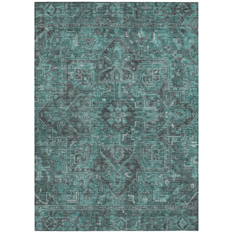 8' X 10' Turquoise Oriental Washable Non Skid Indoor Outdoor Area Rug