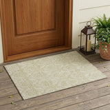 2' X 3' Light Green Damask Washable Non Skid Indoor Outdoor Area Rug