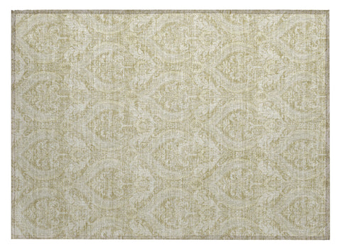 2' X 3' Light Green Damask Washable Non Skid Indoor Outdoor Area Rug