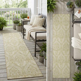 8' Runner Light Green Damask Washable Non Skid Indoor Outdoor Runner Rug