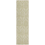 8' Runner Light Green Damask Washable Non Skid Indoor Outdoor Runner Rug