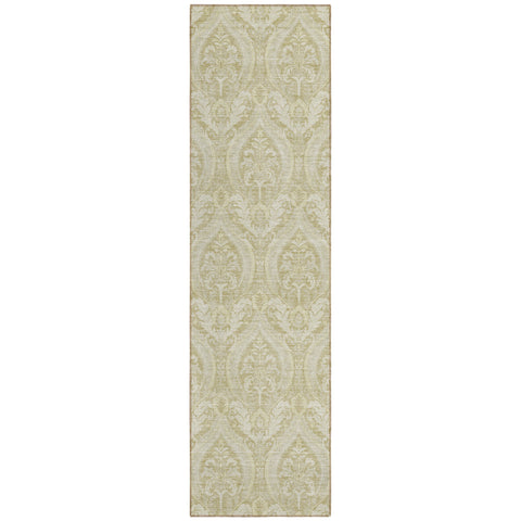 8' Runner Light Green Damask Washable Non Skid Indoor Outdoor Runner Rug