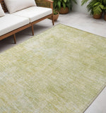 5' X 8' Light Green Damask Washable Indoor Outdoor Area Rug