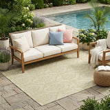 5' X 8' Light Green Damask Washable Indoor Outdoor Area Rug