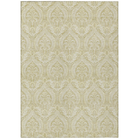 5' X 8' Light Green Damask Washable Indoor Outdoor Area Rug