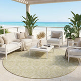 8' Round Light Green Round Damask Washable Non Skid Indoor Outdoor Area Rug