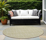 8' Round Light Green Round Damask Washable Non Skid Indoor Outdoor Area Rug