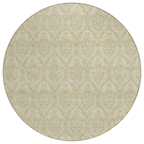 8' Round Light Green Round Damask Washable Non Skid Indoor Outdoor Area Rug