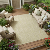 8' X 10' Light Green Damask Washable Non Skid Indoor Outdoor Area Rug