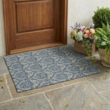 2' X 3' Blue and Cream Damask Washable Non Skid Indoor Outdoor Area Rug