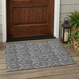 2' X 3' Gray Damask Washable Non Skid Indoor Outdoor Area Rug
