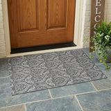 3' X 5' Gray Damask Washable Non Skid Indoor Outdoor Area Rug