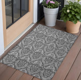 3' X 5' Gray Damask Washable Non Skid Indoor Outdoor Area Rug
