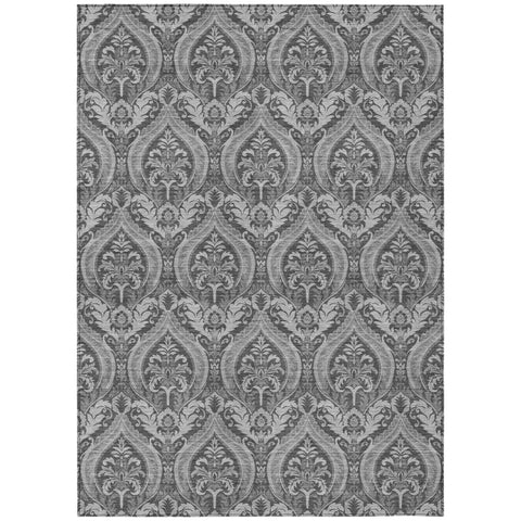 3' X 5' Gray Damask Washable Non Skid Indoor Outdoor Area Rug