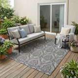5' X 8' Gray Damask Washable Non Skid Indoor Outdoor Area Rug