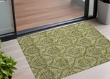 2' X 3' Green Damask Washable Non Skid Indoor Outdoor Area Rug