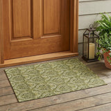2' X 3' Green Damask Washable Non Skid Indoor Outdoor Area Rug