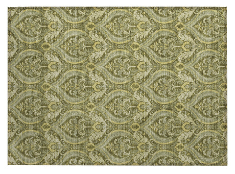 2' X 3' Green Damask Washable Non Skid Indoor Outdoor Area Rug