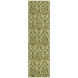 8' Runner Green Damask Washable Non Skid Indoor Outdoor Runner Rug