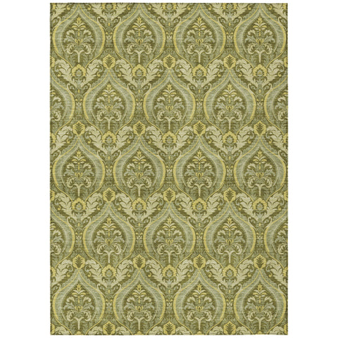 3' X 5' Green Damask Washable Non Skid Indoor Outdoor Area Rug