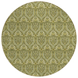 8' Round Green Round Damask Washable Non Skid Indoor Outdoor Area Rug