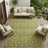8' X 10' Green Damask Washable Non Skid Indoor Outdoor Area Rug
