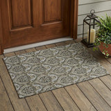 2' X 3' Taupe and Beige Damask Washable Non Skid Indoor Outdoor Area Rug