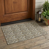 3' X 5' Taupe and Beige Damask Washable Non Skid Indoor Outdoor Area Rug