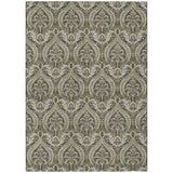 3' X 5' Taupe and Beige Damask Washable Non Skid Indoor Outdoor Area Rug